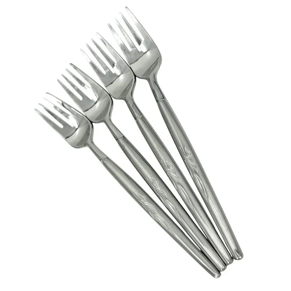 Vintage Ron Spray 18/8 Stainless Flatware Set of 4 Salad Forks 6 5/8” MCM Japan